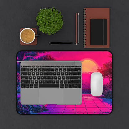 Pixel Art Deskmat Cyber Retro Mousepad Vaporwave Sunset, XL Track Pad 80S 90S Synthwave, 8 Bit Desk Mat Retrowave Anime Mouse Pad Vaporwave